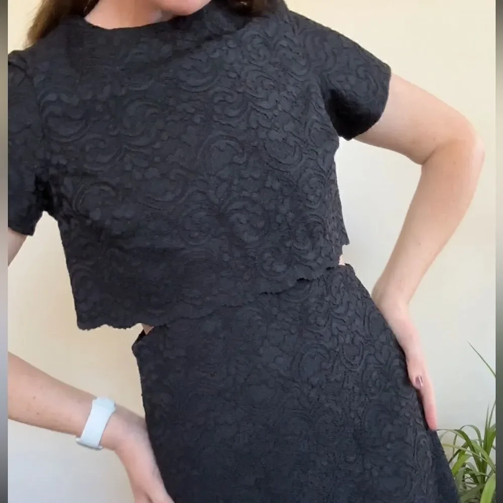 TOPSHOP‎ Black Lace Faux Two Piece Dress With Side Openings 8